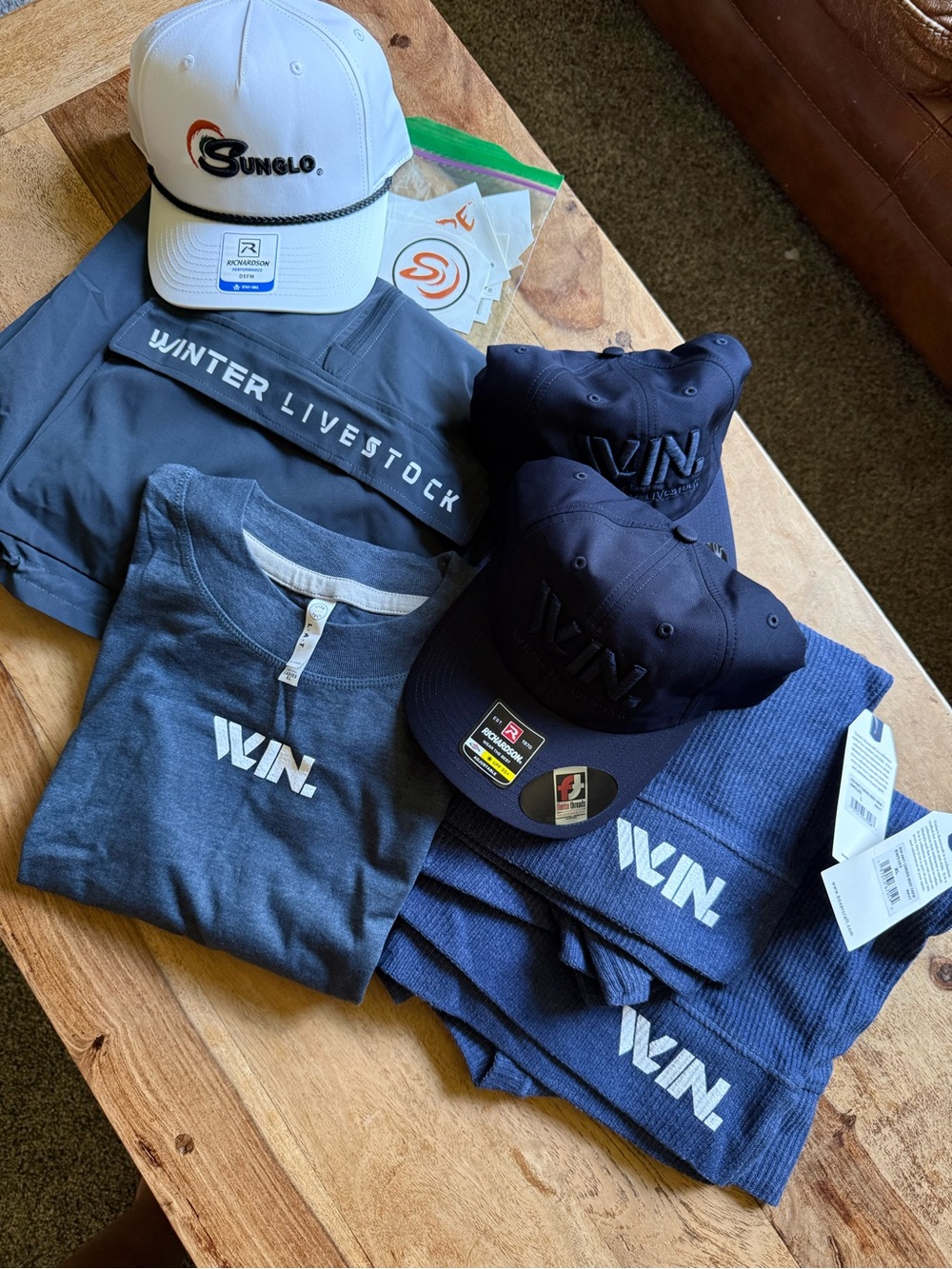 Winter Livestock/ Sunglo bundle 3 hats, 2 longsleeve, 1 short sleeve, 1 pullover